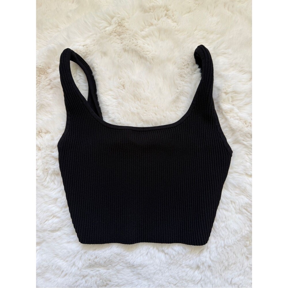 Babaton Black Ribbed Square-Neck Crop Tank
